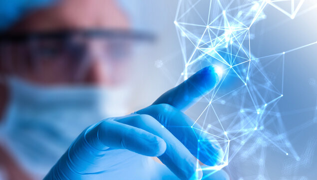 scienziato, dottore, dito, collegamenti, 