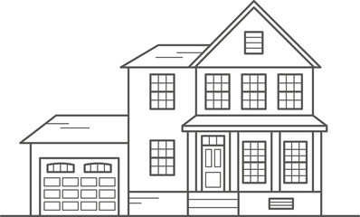 Cottage of neighborhood the city, the house of the suburbs residential area. Low-rise building of the village. Outline illustration.