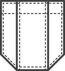 Denim pocket patch. Outline element for uniform or casual style clothes, dresses and shirts. Line illustration on white background