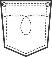 Denim pocket patch. Outline element for uniform or casual style clothes, dresses and shirts. Line illustration on white background