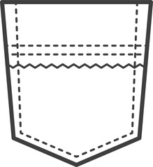 Denim pocket patch. Outline element for uniform or casual style clothes, dresses and shirts. Line illustration on white background