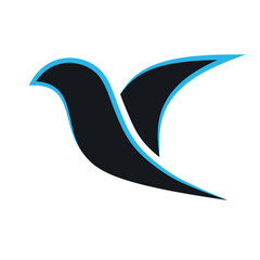 Black silhouette of a small tropical bird with a blue outline