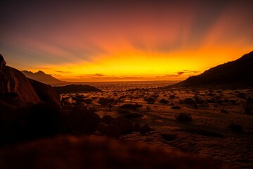 Beautiful view of a desert at scenic sunset in Namibia, Africa