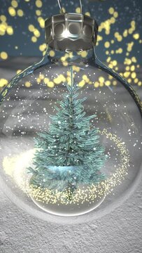 4k vertical video Fir Christmas Tree Globe Bokeh. Prores 4444