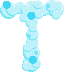 Alphabet of soap bubbles. Water suds letter T. Cartoon font