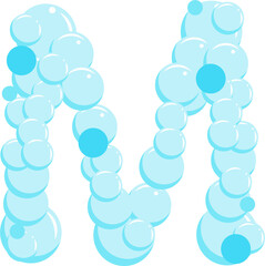 Alphabet of soap bubbles. Water suds letter M. Cartoon font