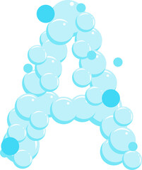 Alphabet of soap bubbles. Water suds letter A. Cartoon font 