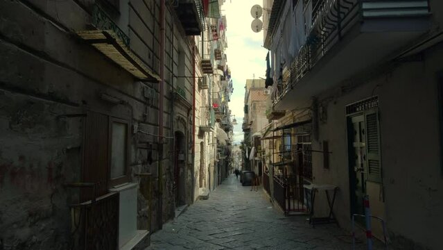 Typical old streets of the ancient city of Naples in Italy. Historic center of Naples