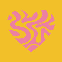 Funky liquid abstract zebra heart illustration isolated on color background. Cool groovy colorful vector clipart.