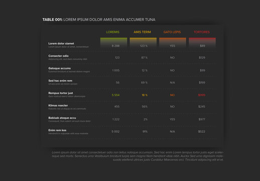 Simple dark flat color data table layout template