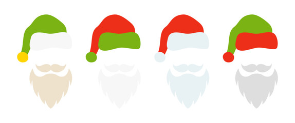 Beard with christmas hat on white background