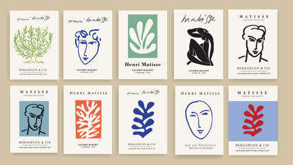 Set of Matisse inspired abstract art set include minimal aesthetic modern art, boho decor vector illustration poster. Collection for trendy floral decoration and creative art.