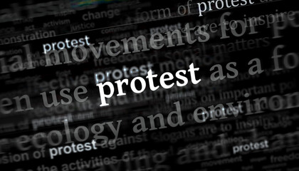 Headline titles media with Protest and strike 3d illustration