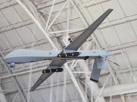 Aircraft model hanging from seeling in the National Air and Space Museum in Chantilly, United States