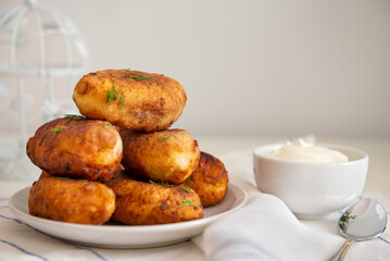 Fried patties with cherries and strawberries, homemade food