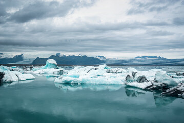 Icebergs in Jokulsarlon glacier lagoon, arctic landscape, Iceland