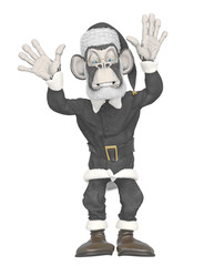 monkey xmas is waning with both hands up