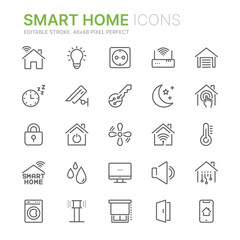 Collection of smart home related outline icons. 48x48 Pixel Perfect. Editable stroke