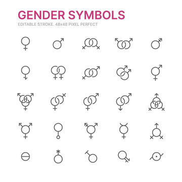 Collection of gender symbols. 48x48 Pixel Perfect. Editable stroke