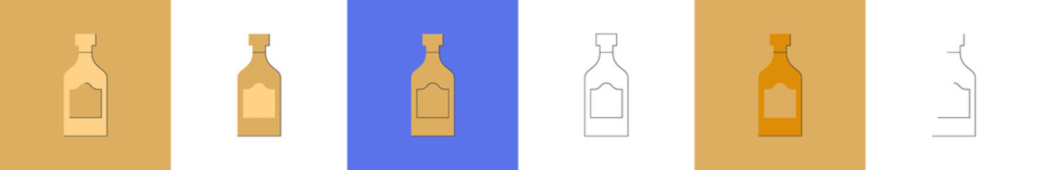 Bottle of rum, great design for any purposes. Flat style. Party drink concept. Color icon bottle. Simple image shape with a thin line of shadow. Four types of object on different backdrop