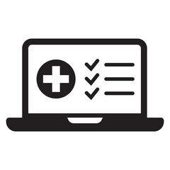 Obraz premium Electronic health record laptop icon, medical record laptop flat icon for healthcare.