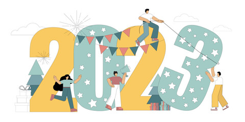Concept Happy New Year 2023. Vector flat illustration