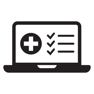 Electronic Health Record Laptop Icon, Medical Record Laptop Flat Icon For Healthcare.