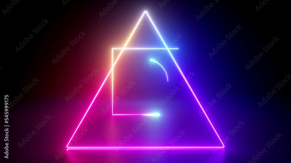 Wall mural cycled 3d animation, abstract neon background with endless tunnel made of assorted geometric shapes,