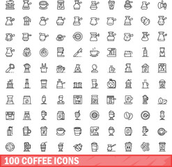 Obraz na płótnie Canvas 100 coffee icons set. Outline illustration of 100 coffee icons vector set isolated on white background