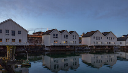 Fototapeta na wymiar After sunset in Brønnøysund harbour, (Nordøya - Kystferie)Helgeland, Norway, Europe