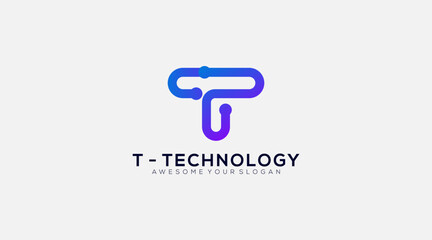 Circuit Digital Technology Letter T Icon Logo Design Element 