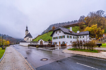 Ramsau Village view at rainy day in Germany
