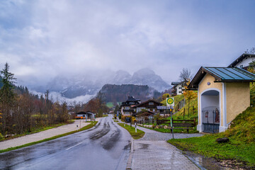 Fototapeta na wymiar Ramsau Village view at rainy day in Germany