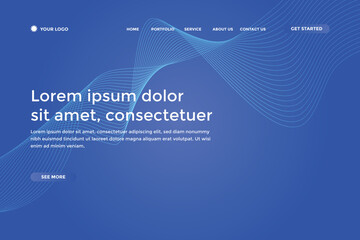 Fototapeta premium Modern blue gradient curve wavy line landing page template 