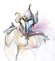 Barbarian. A warrior in a helmet with horns. A strong man. Ancient soldier