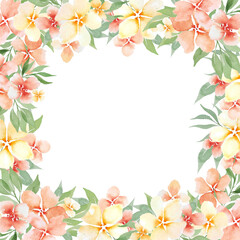 Watercolor pastel color flowers frame. Gentle design peach flowers templates for wedding design, invitation, postcards.