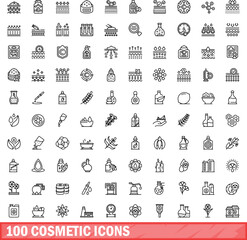 100 cosmetic icons set. Outline illustration of 100 cosmetic icons vector set isolated on white background