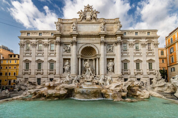 Fototapeta na wymiar Trevi Fountain (Fontana di Trevi) during a sunny day, famous fountain in the Trevi district of Rome - Italy