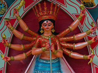 godess durga idol during puja carnival in west bengal