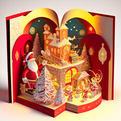 Christmas story Pop-up Book, Christmas Paper Craft Illustration, Winter Holidays Scene,  Multidimensional Paper Cut style