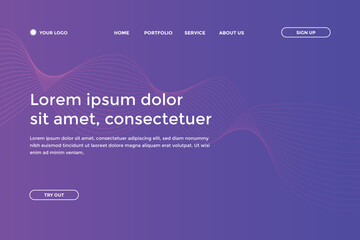 Abstract landing page with colorful wavy lines. Abstract gradient landing page design
