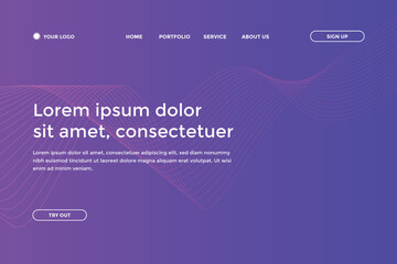 Abstract line wave gradient landing page. Modern colorful wavy line abstract landing page