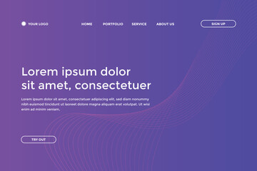 Abstract line wave gradient landing page. Modern colorful wavy line abstract landing page