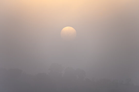 Full moon on gray foggy sky at night