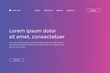 Abstract line wave gradient landing page. Modern colorful wavy line abstract landing page