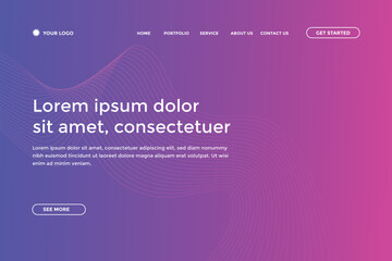 Abstract line wave gradient landing page. Modern colorful wavy line abstract landing page