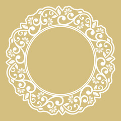 Elegant vintage vector ornament in classic style. Abstract traditional ornament with oriental elements. Classic vintage round golden and white pattern