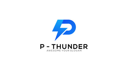 Obraz premium P Letter Logo Design With Lighting Thunder Bolt vector