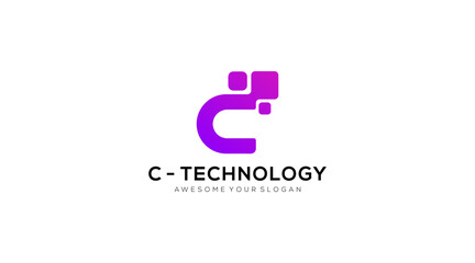 letter c technology Logo designs vector illustration