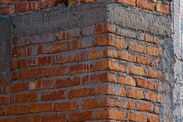 brick wall construction texture view with lintel level concrete molding